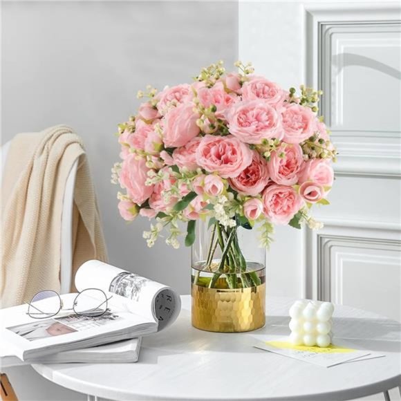 Artificial Peonies SilkFlowers,Faux Peony Bouquet 4 Bundles Florals Arrangements - Picture 2 of 6